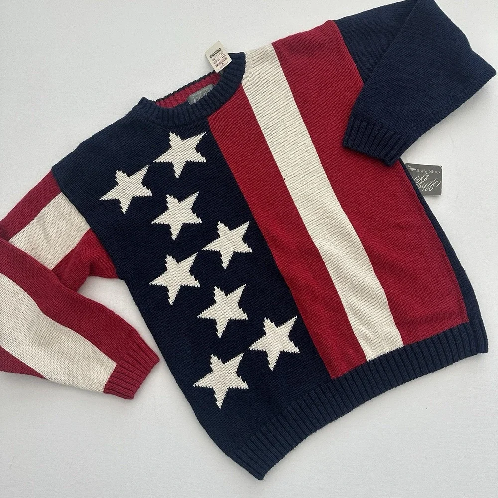 NWT! VTG 90s Lord & Taylor Sweater Boys XL 20 Cotton Knit USA FLAG